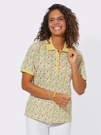 Poloshirt - zitrone-fuchsia-bedruckt