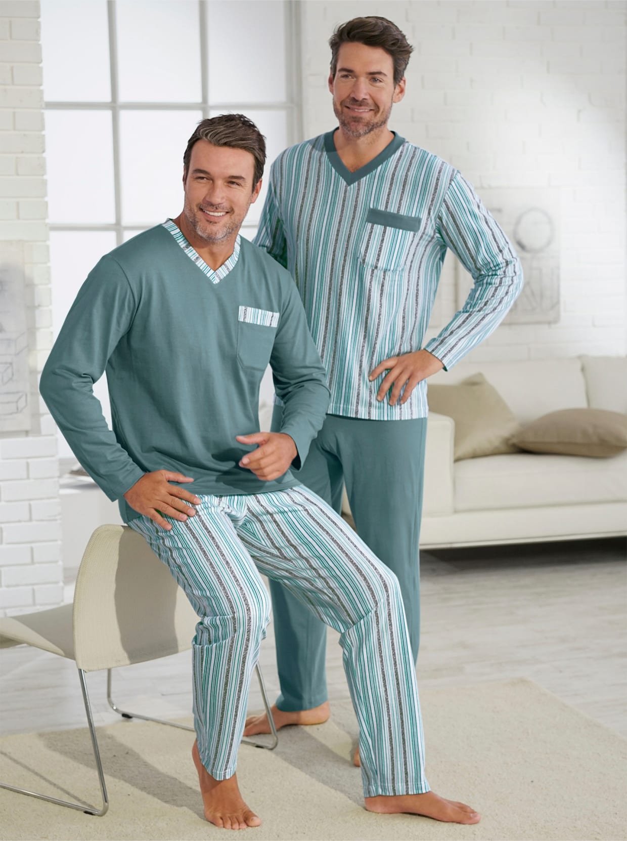 KINGsCLUB Pyjamas - jade + jade-randig