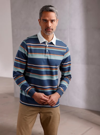 Langarm-Poloshirt - dunkelblau-geringelt