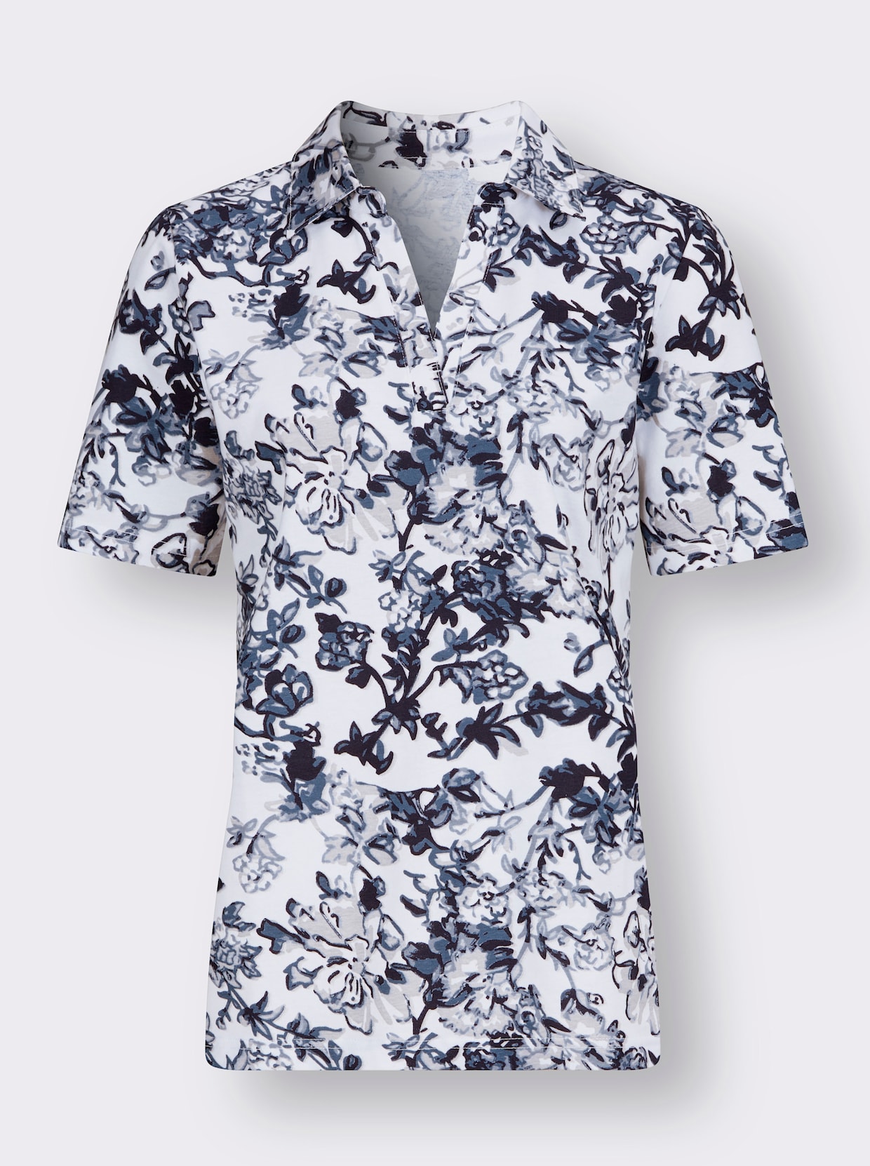 Poloshirt - weiß-marine-bedruckt