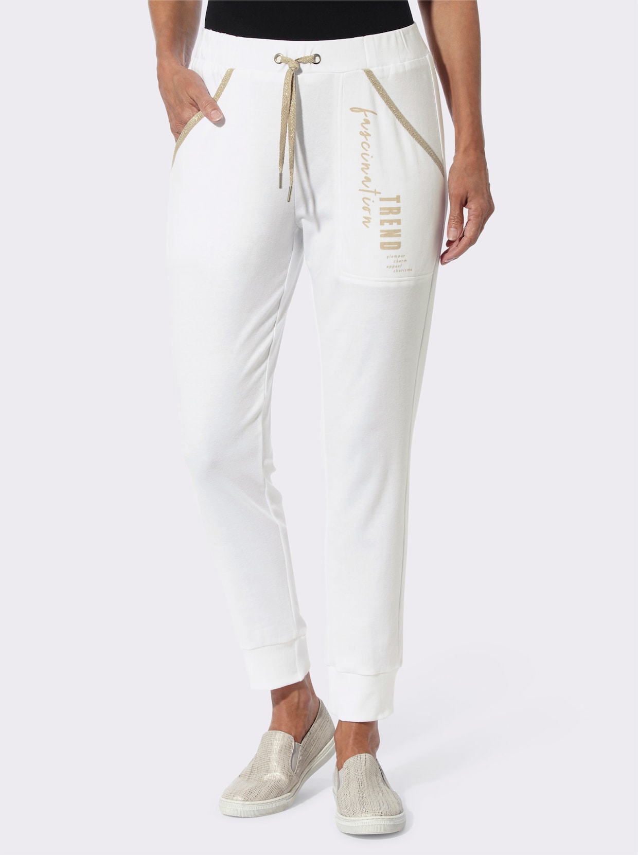 Sweathose - weiss-beige