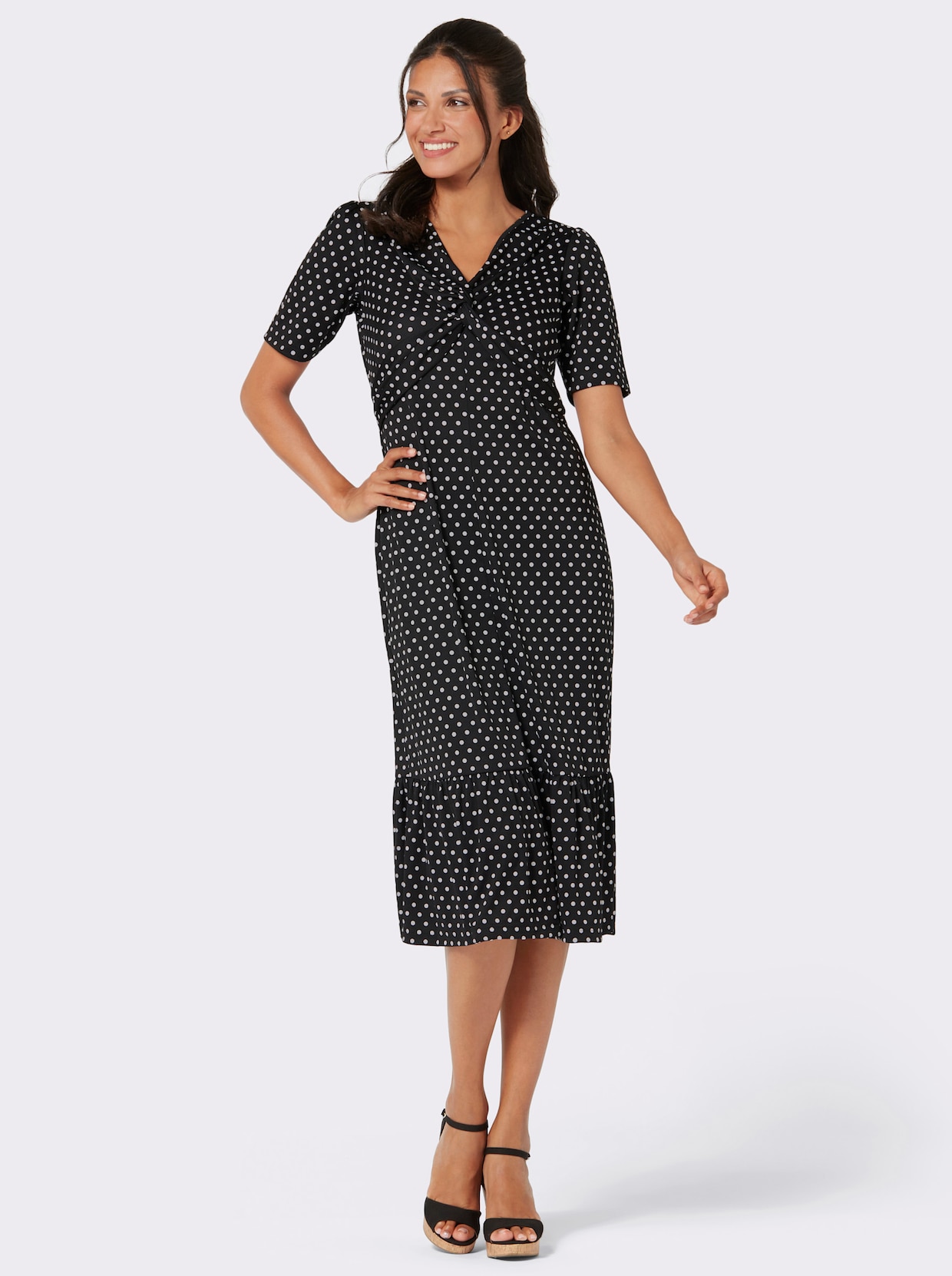 Shirtkleid - schwarz-weiß-getupft