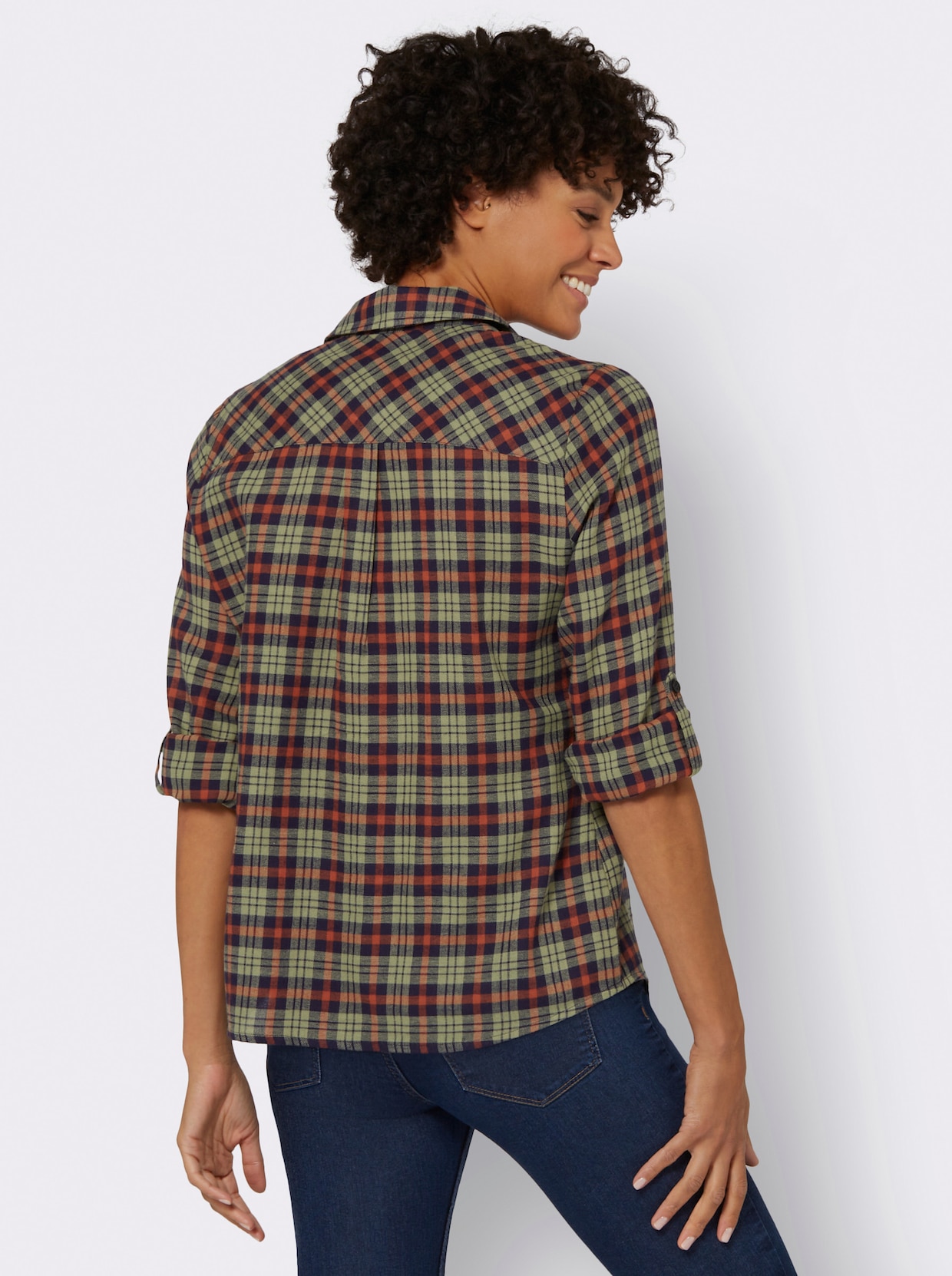 Flanellen blouse - olijf/roestrood geruit