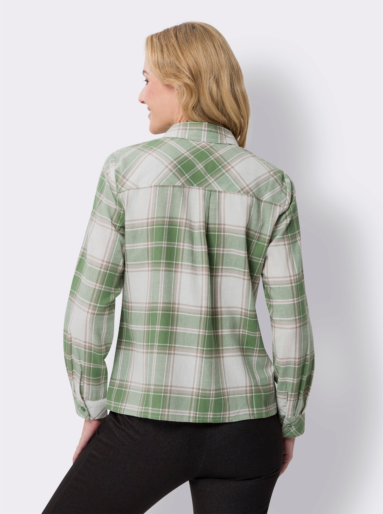 Flanellbluse - eucalyptus-ecru-kariert