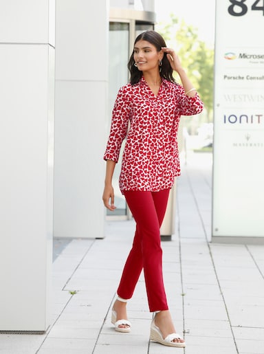 Longbluse - weiß-rot-gemustert