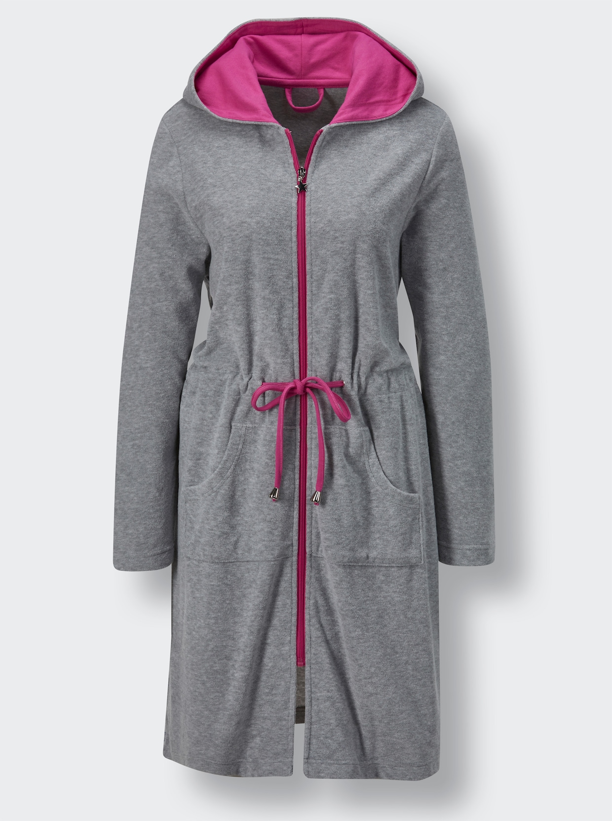 feel good Bademantel - grau-meliert-fuchsia