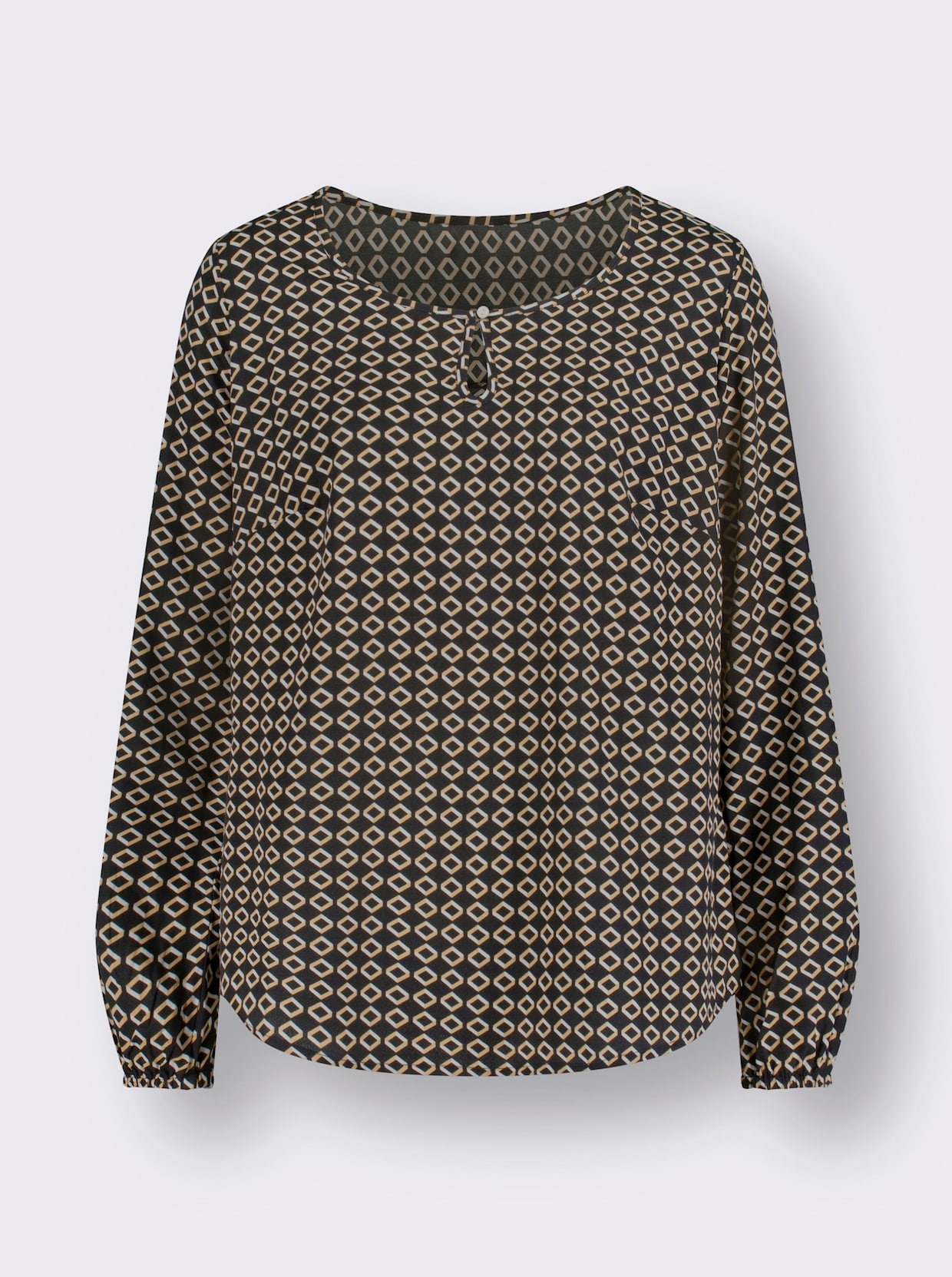 Schlupf-Bluse - schwarz-camel-bedruckt