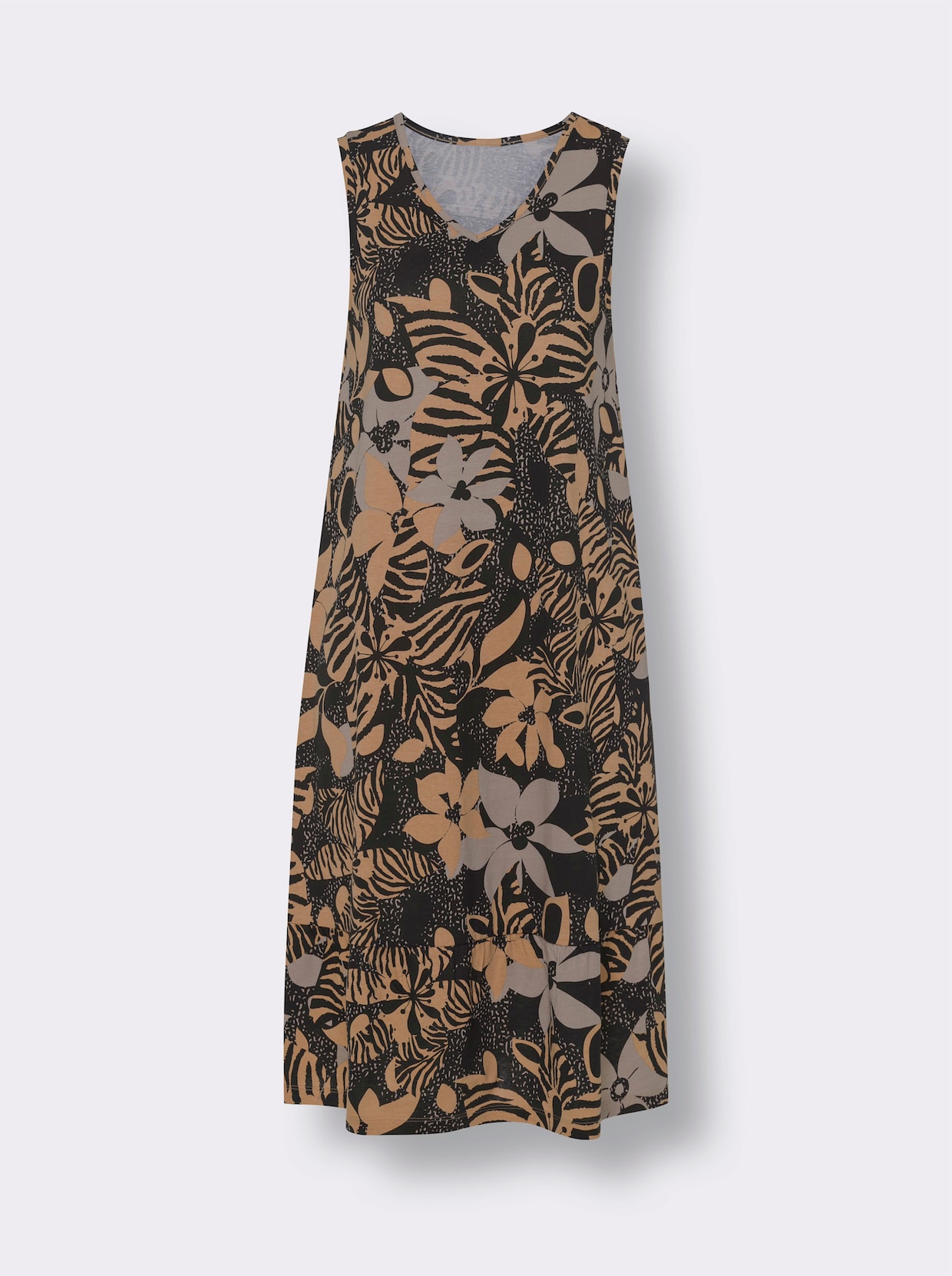 Sommerkleid - schwarz-camel-bedruckt