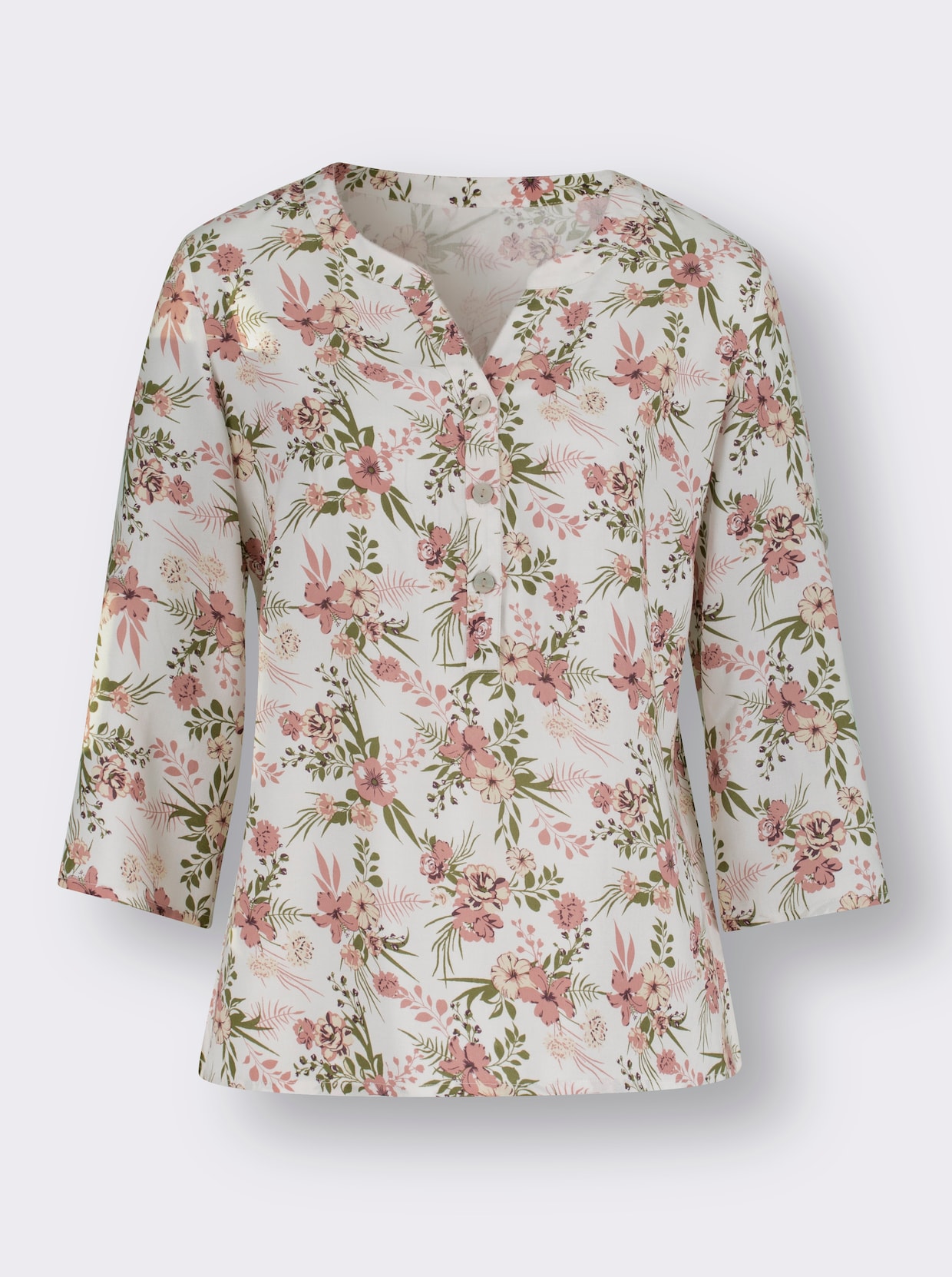 Druckbluse - ecru-khaki-bedruckt