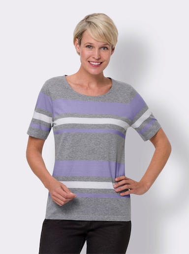 Shirt met korte mouwen - grijs gemêleerd/lavendel gestreept