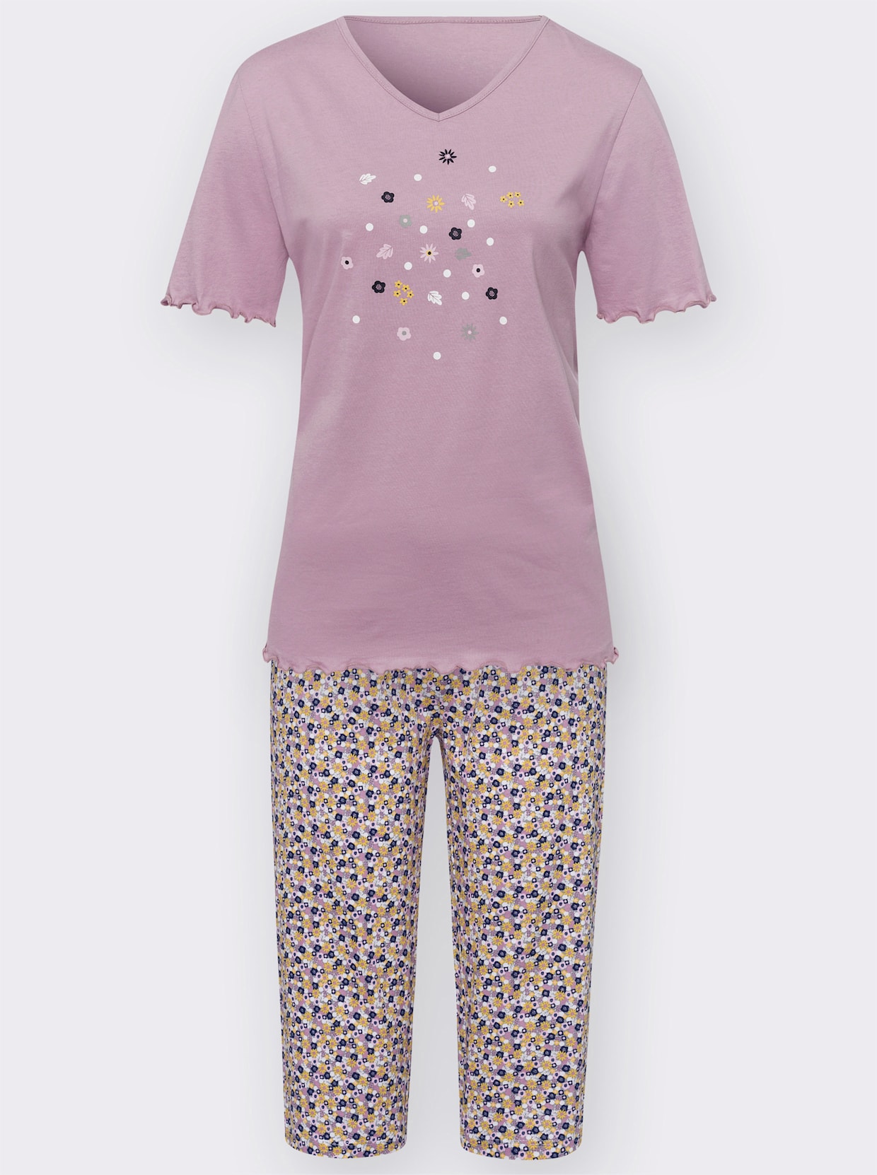 Capri-pyjamas - malva, med tryck