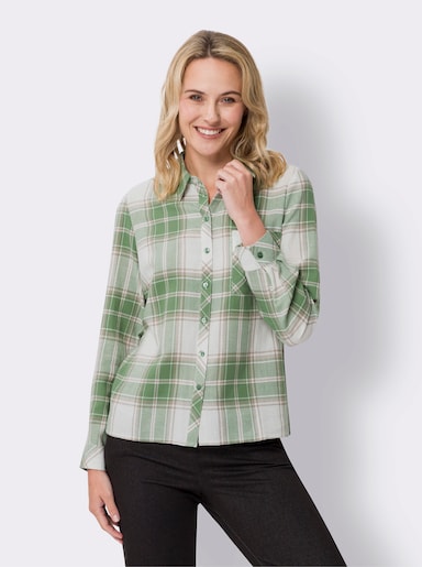 Flanellbluse - eucalyptus-ecru-kariert