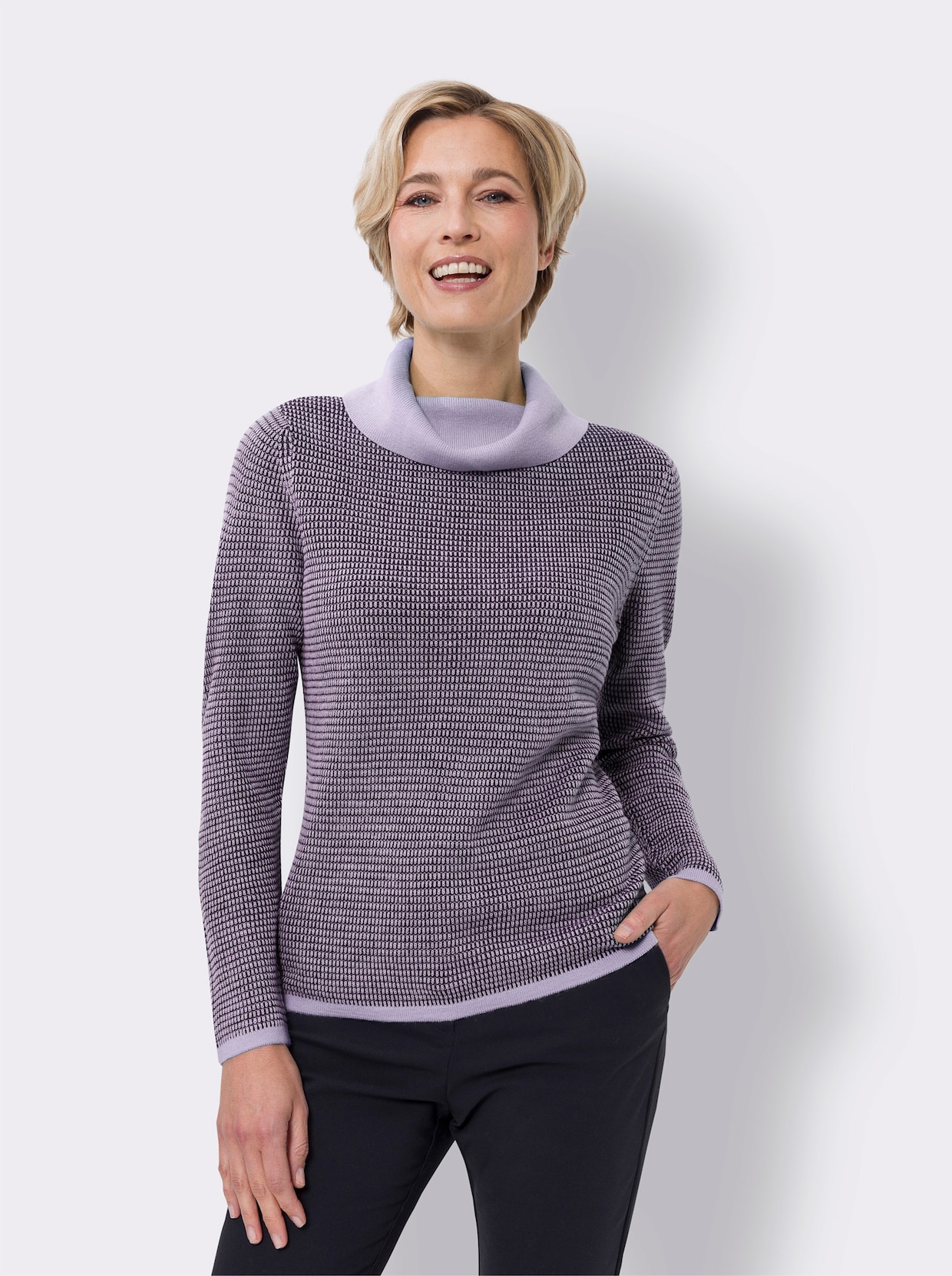 Langarm-Pullover - traube-flieder-gemustert